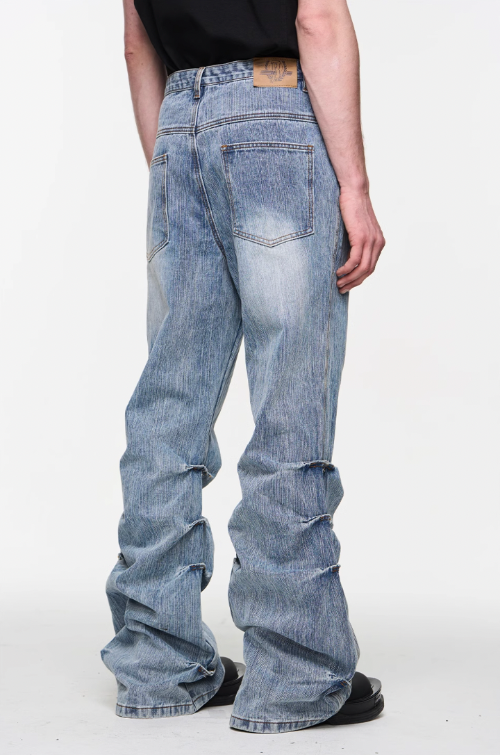 BLIND NO PLAN Washed Bamboo Pinch Pleat Denim Jeans