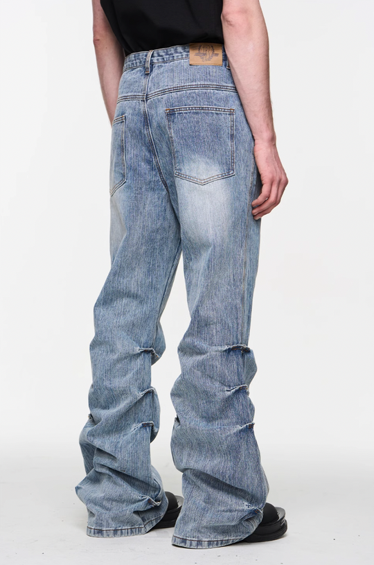 BLIND NO PLAN Washed Bamboo Pinch Pleat Denim Jeans