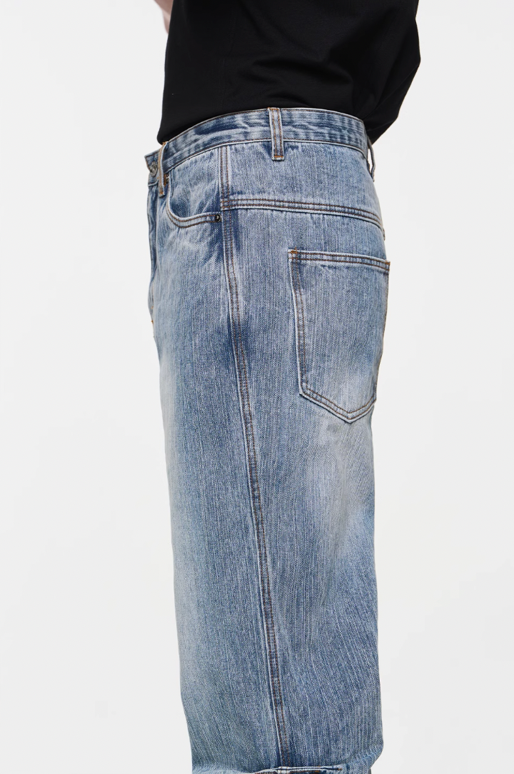 BLIND NO PLAN Washed Bamboo Pinch Pleat Denim Jeans