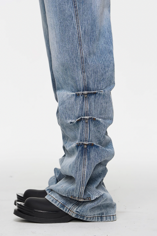 BLIND NO PLAN Washed Bamboo Pinch Pleat Denim Jeans