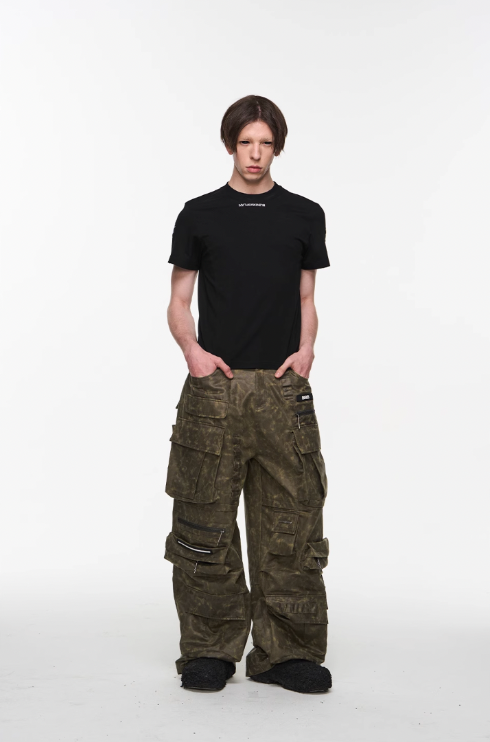 BLIND NO PLAN Multi Pocket Embroidered Labeling Work Pants