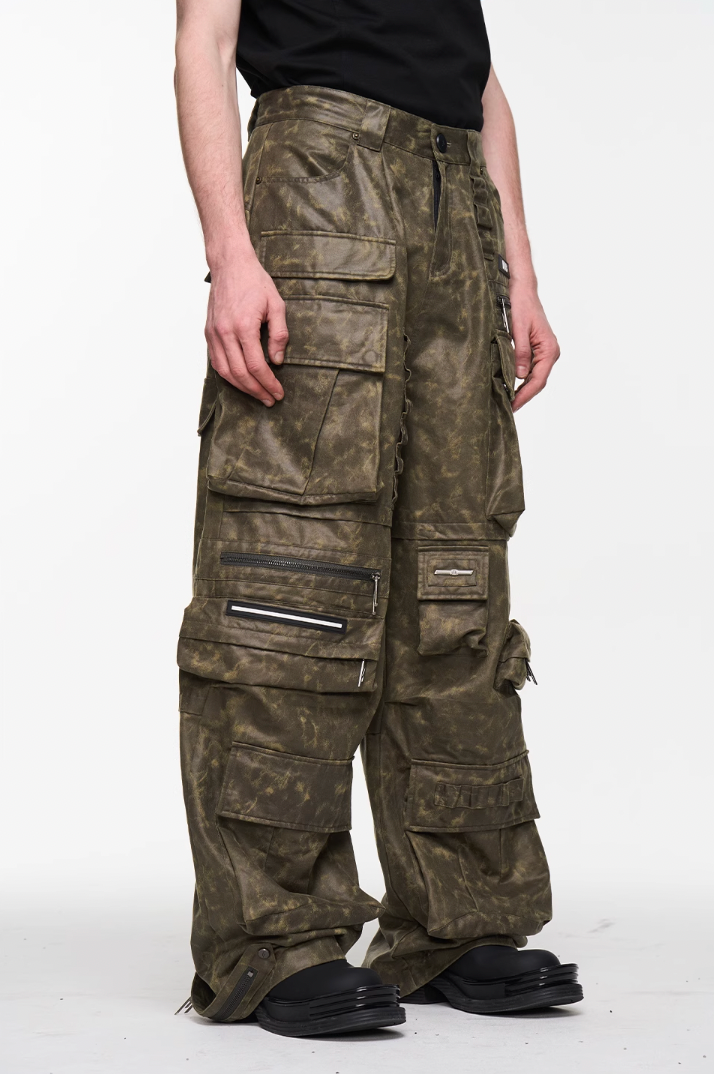 BLIND NO PLAN Multi Pocket Embroidered Labeling Work Pants