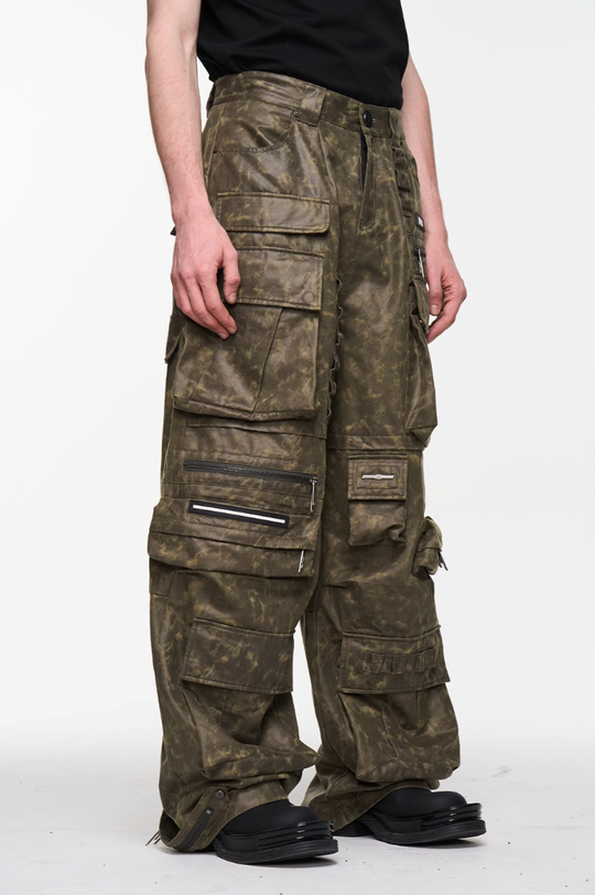 BLIND NO PLAN Multi Pocket Embroidered Labeling Work Pants