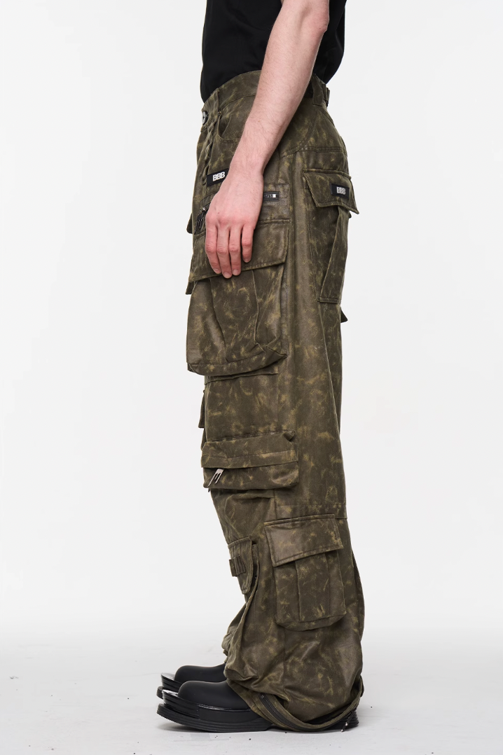 BLIND NO PLAN Multi Pocket Embroidered Labeling Work Pants