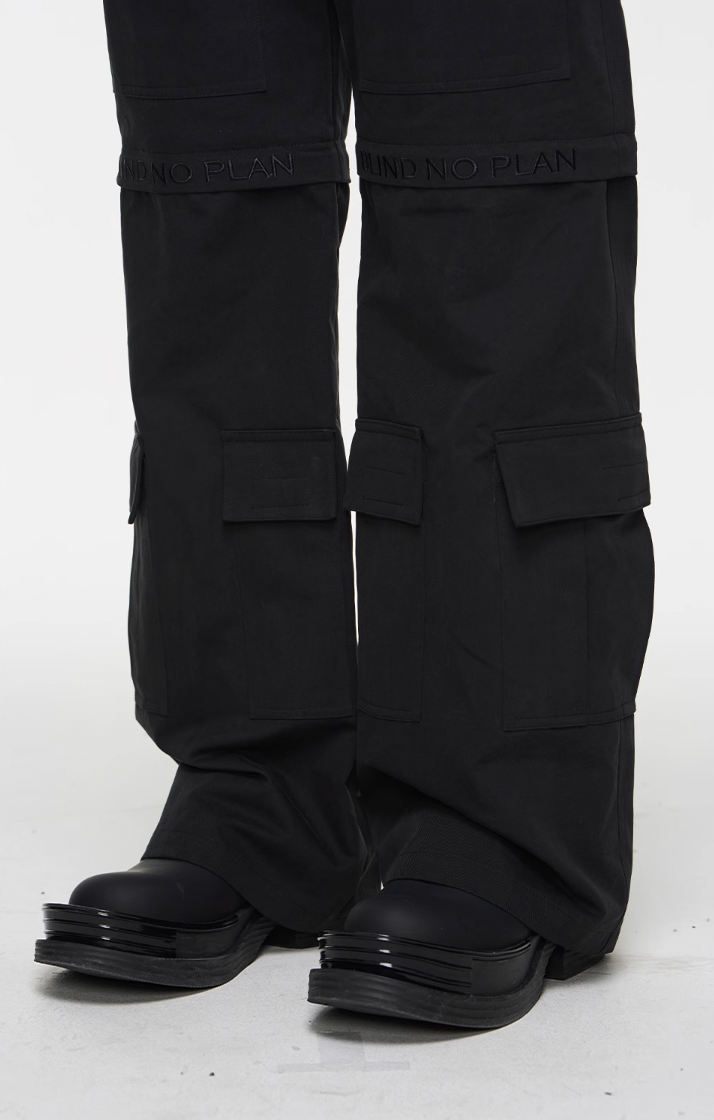 BLIND NO PLAN Two Tone Pocket Removable Logo Embroidered Work Pants