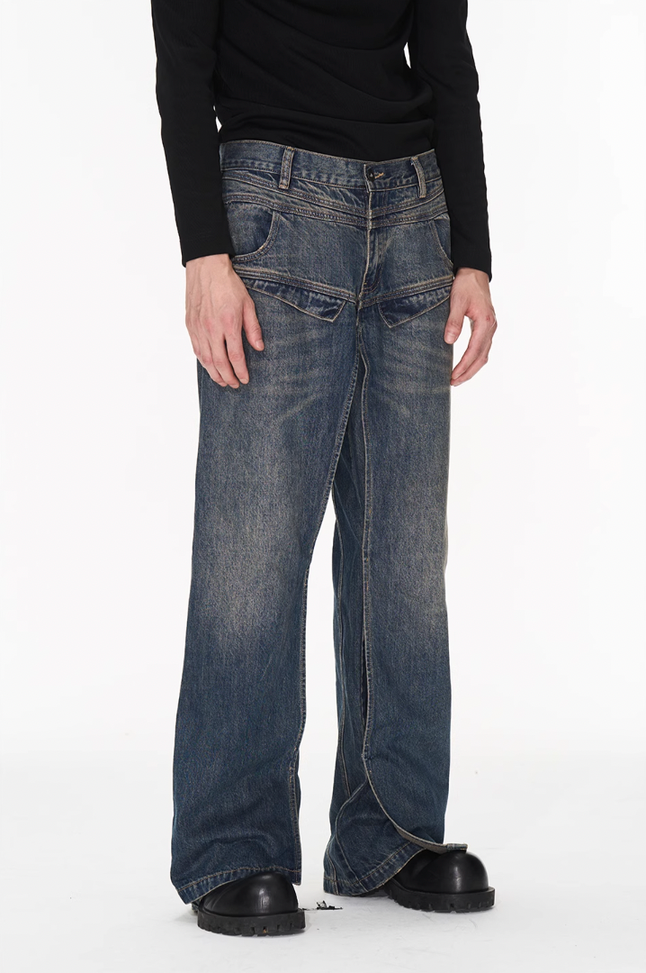BLIND NO PLAN Dual Form Aged Washed Denim Jeans