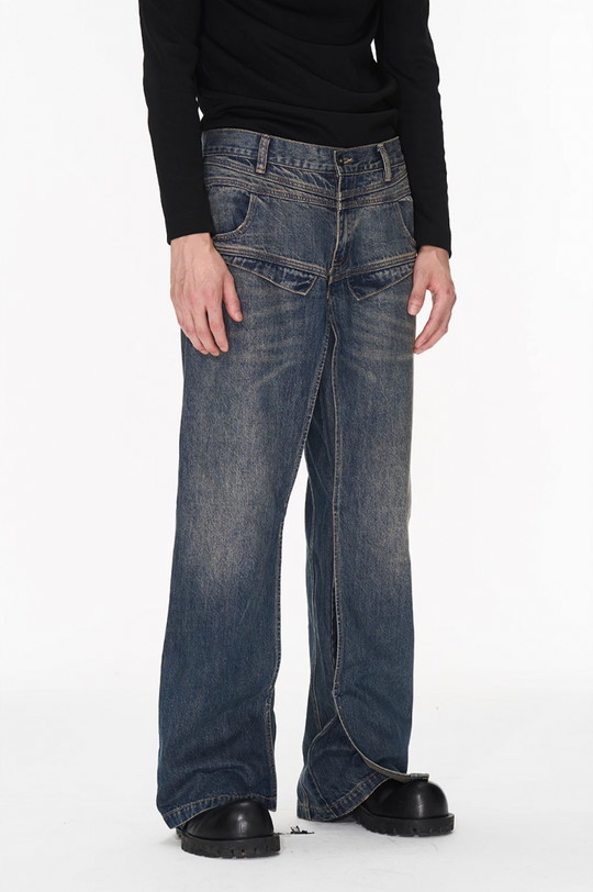 BLIND NO PLAN Dual Form Aged Washed Denim Jeans
