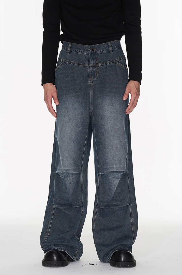 BLIND NO PLAN Silhouette Pinch Pleat Washed Denim Jeans