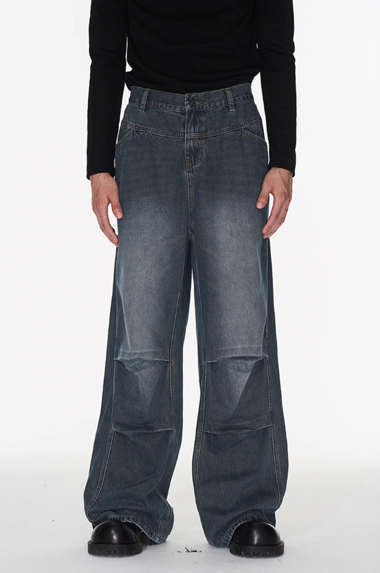BLIND NO PLAN Silhouette Pinch Pleat Washed Denim Jeans