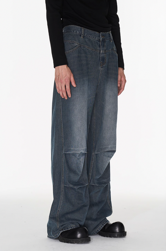 BLIND NO PLAN Silhouette Pinch Pleat Washed Denim Jeans
