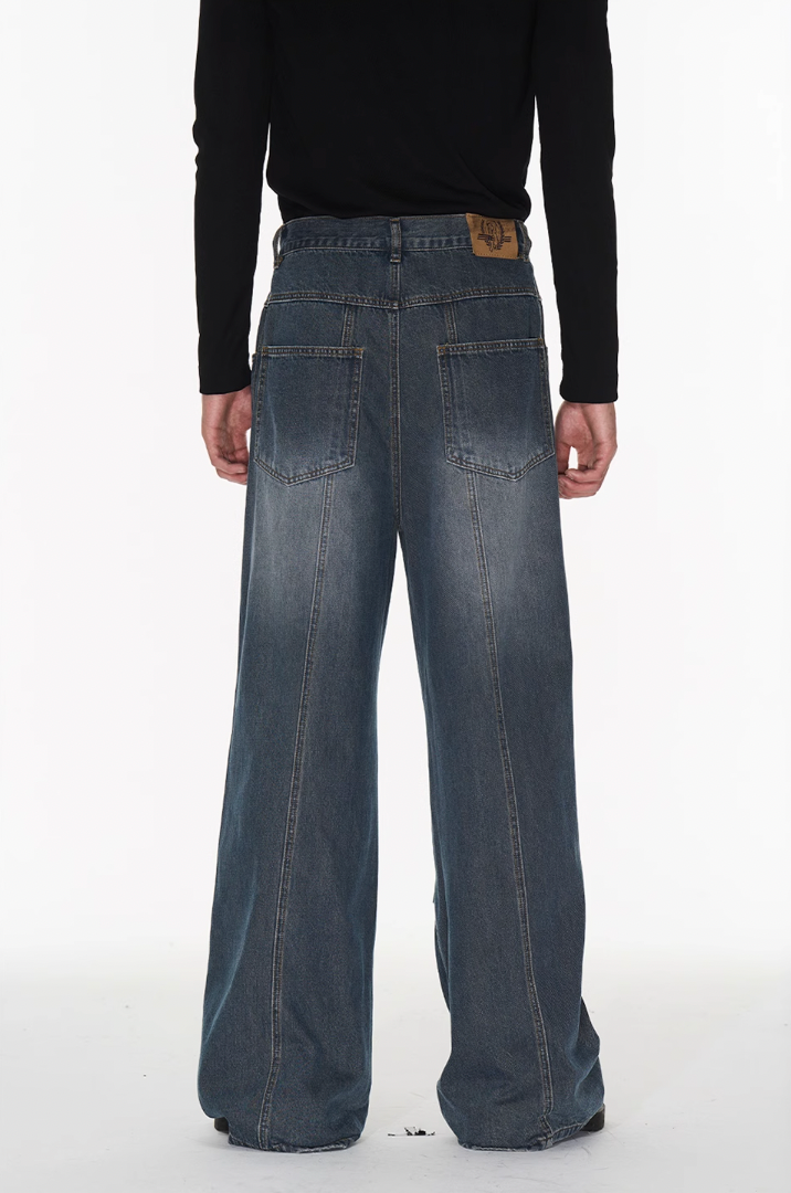 BLIND NO PLAN Silhouette Pinch Pleat Washed Denim Jeans