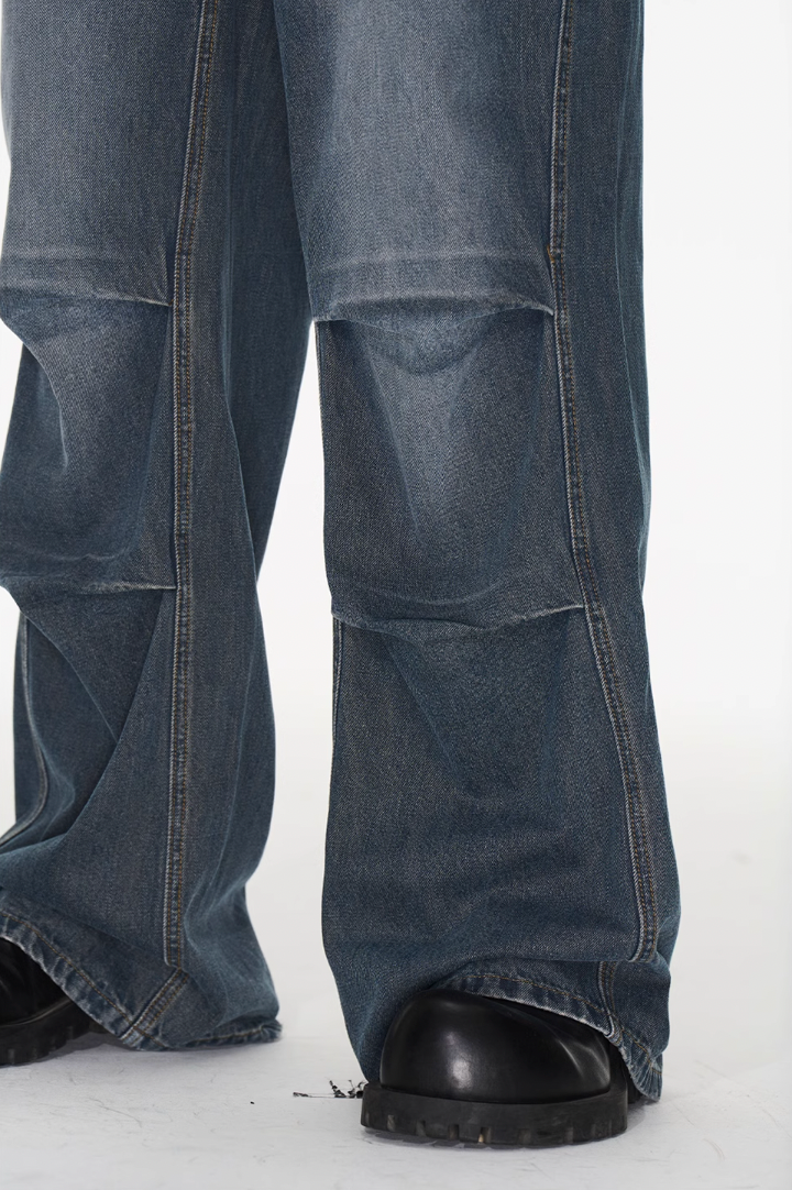 BLIND NO PLAN Silhouette Pinch Pleat Washed Denim Jeans