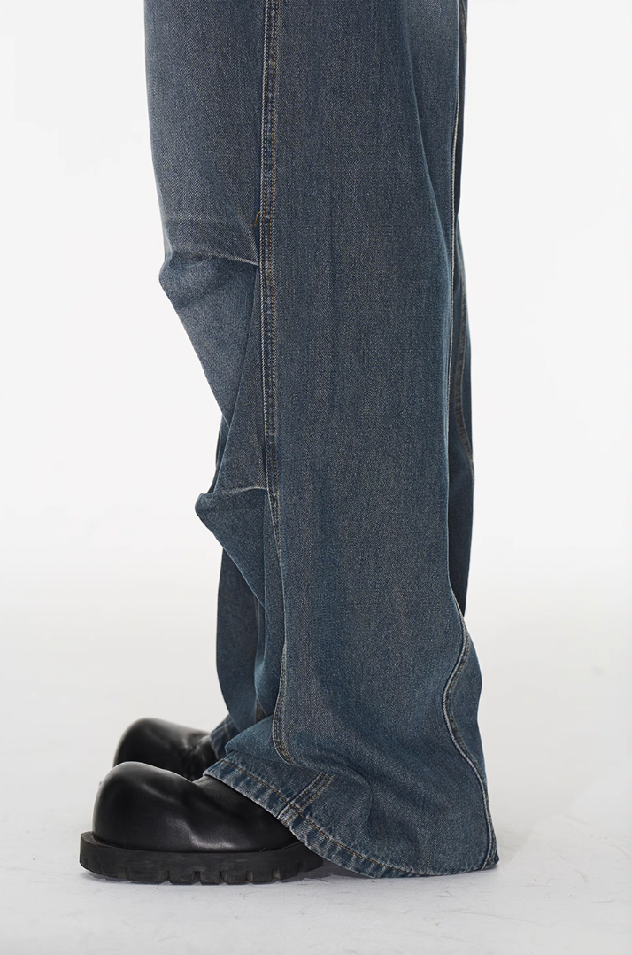 BLIND NO PLAN Silhouette Pinch Pleat Washed Denim Jeans