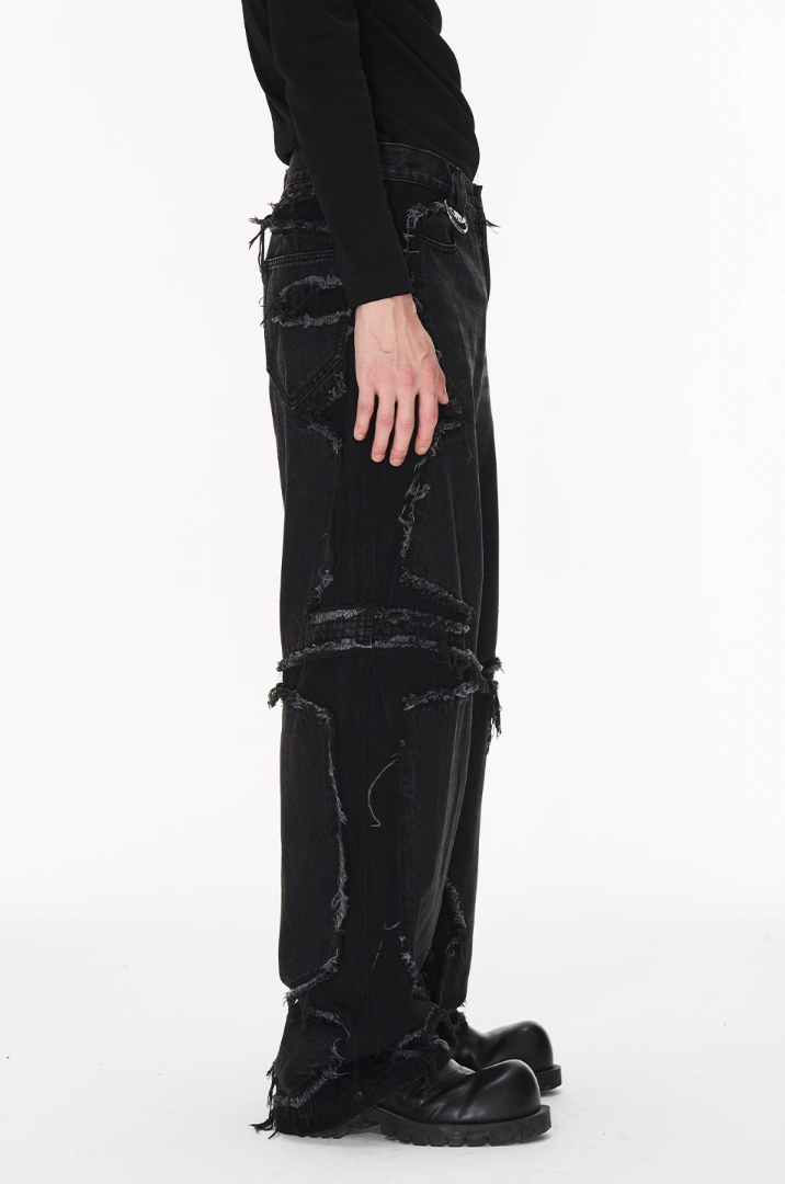 BLIND NO PLAN Raw Edge Split Wash Denim Jeans