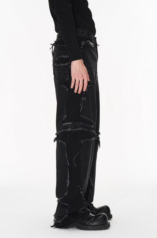 BLIND NO PLAN Raw Edge Split Wash Denim Jeans