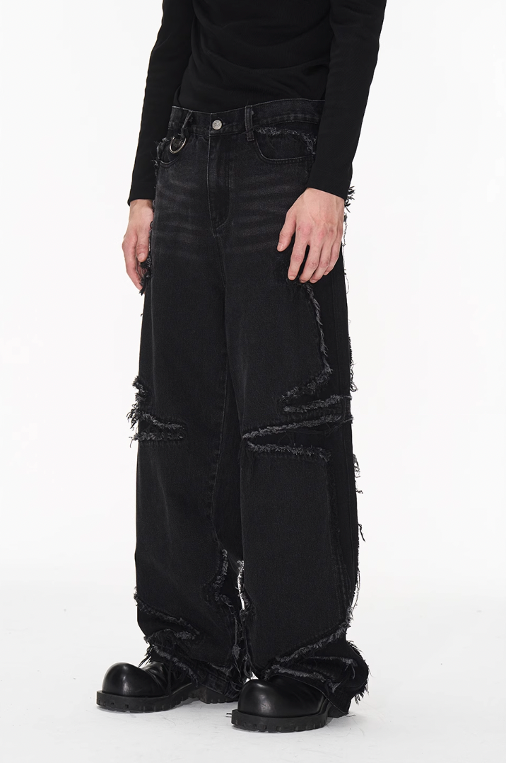 BLIND NO PLAN Raw Edge Split Wash Denim Jeans