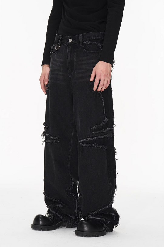 BLIND NO PLAN Raw Edge Split Wash Denim Jeans