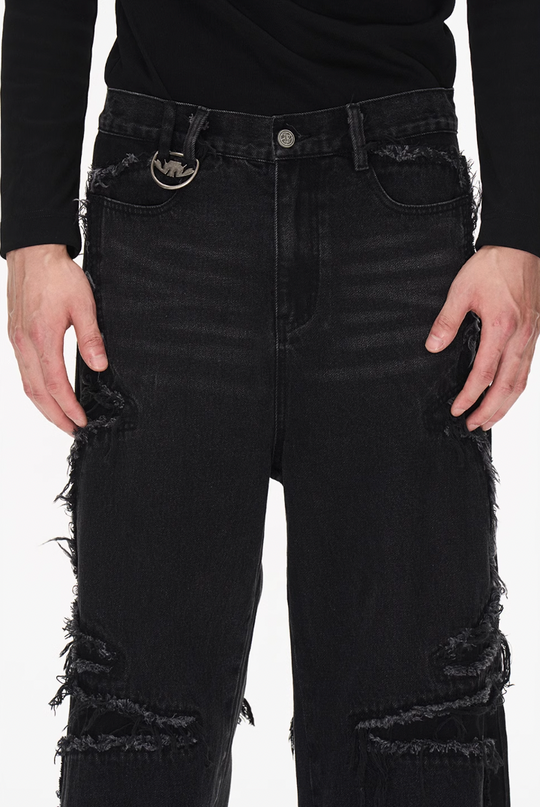 BLIND NO PLAN Raw Edge Split Wash Denim Jeans