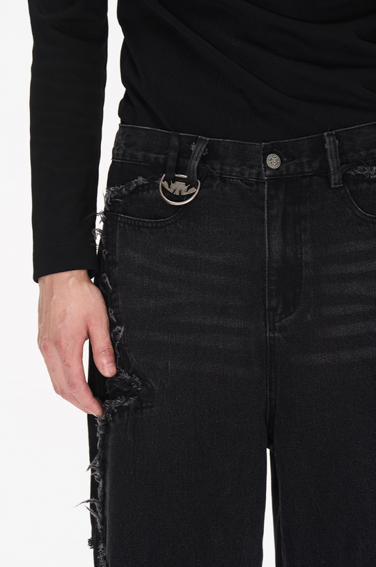 BLIND NO PLAN Raw Edge Split Wash Denim Jeans
