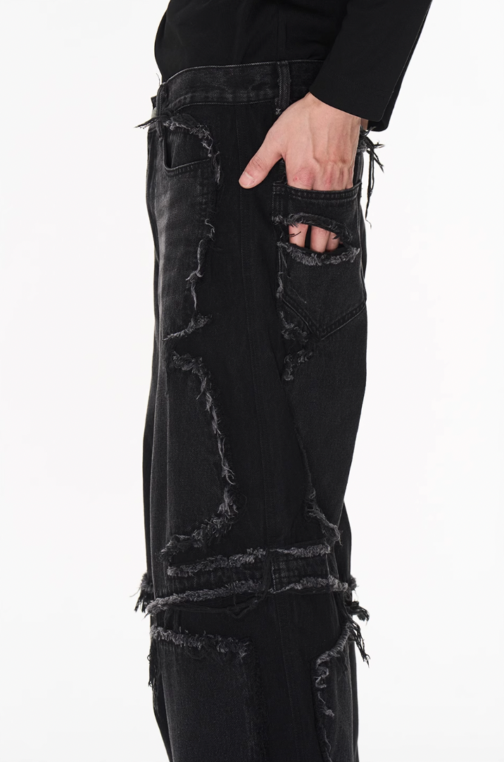 BLIND NO PLAN Raw Edge Split Wash Denim Jeans