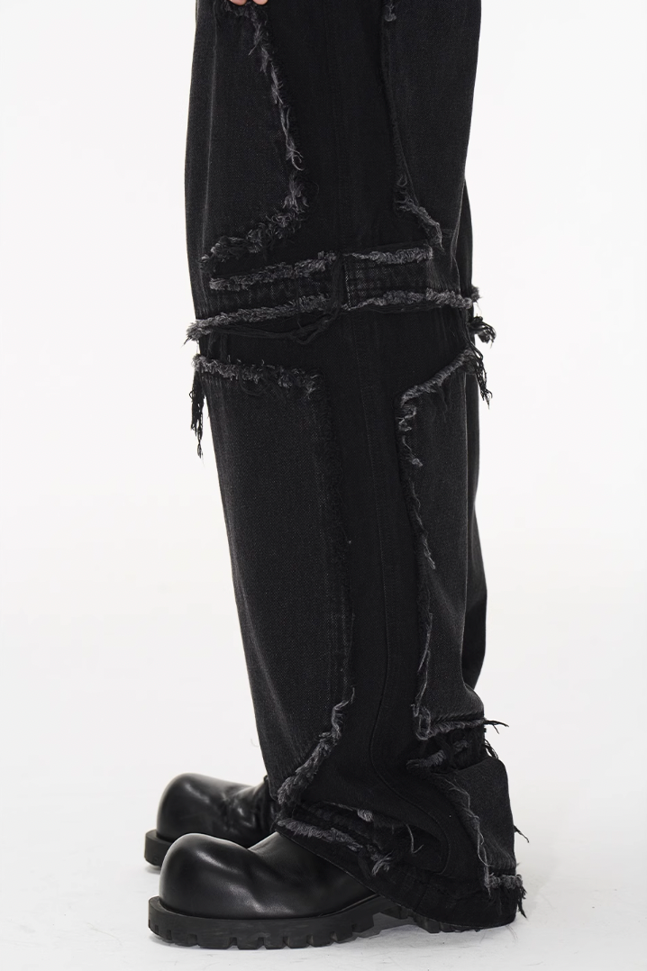 BLIND NO PLAN Raw Edge Split Wash Denim Jeans