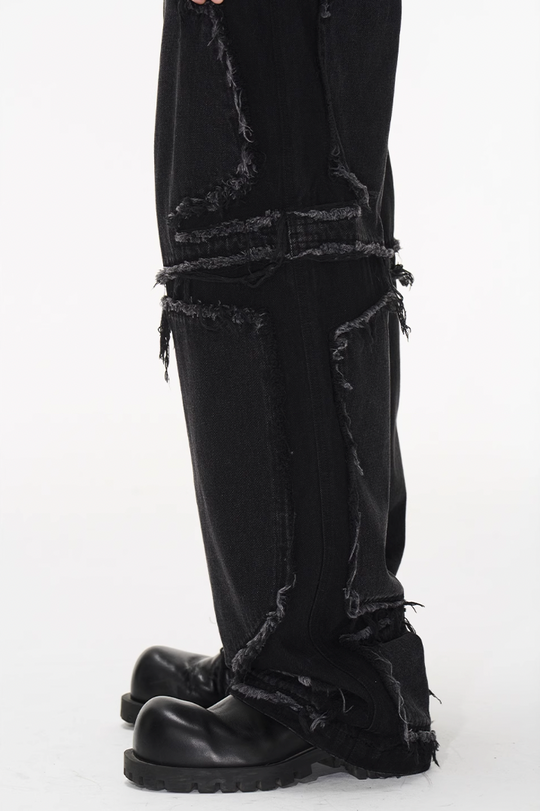 BLIND NO PLAN Raw Edge Split Wash Denim Jeans