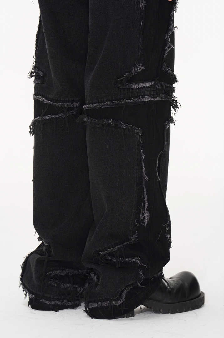BLIND NO PLAN Raw Edge Split Wash Denim Jeans