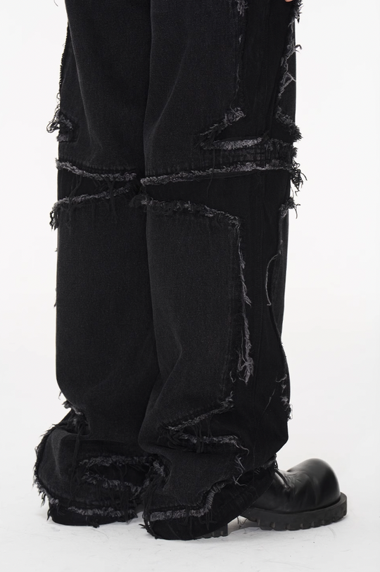 BLIND NO PLAN Raw Edge Split Wash Denim Jeans