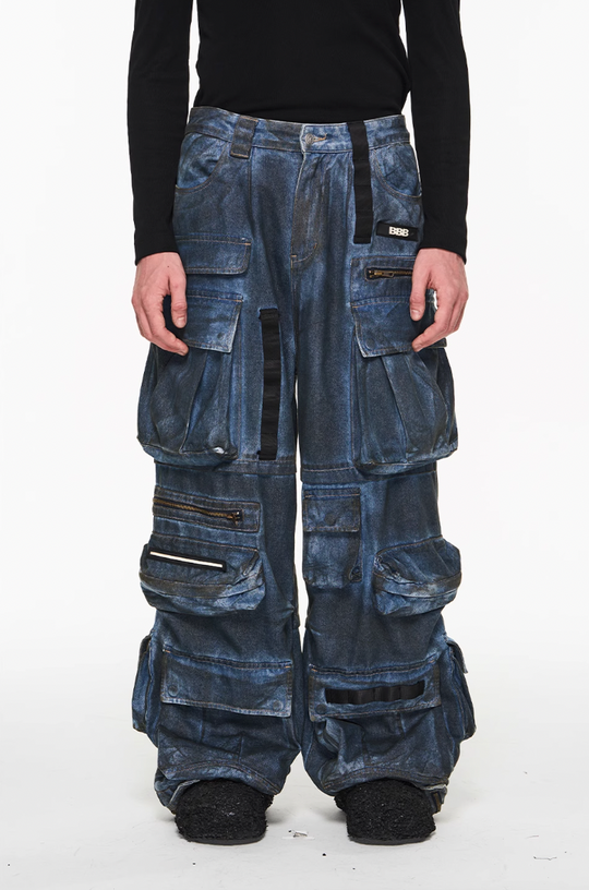 BLIND NO PLAN Multi Pocket Heavy Duty Washed Work Denim Jeans