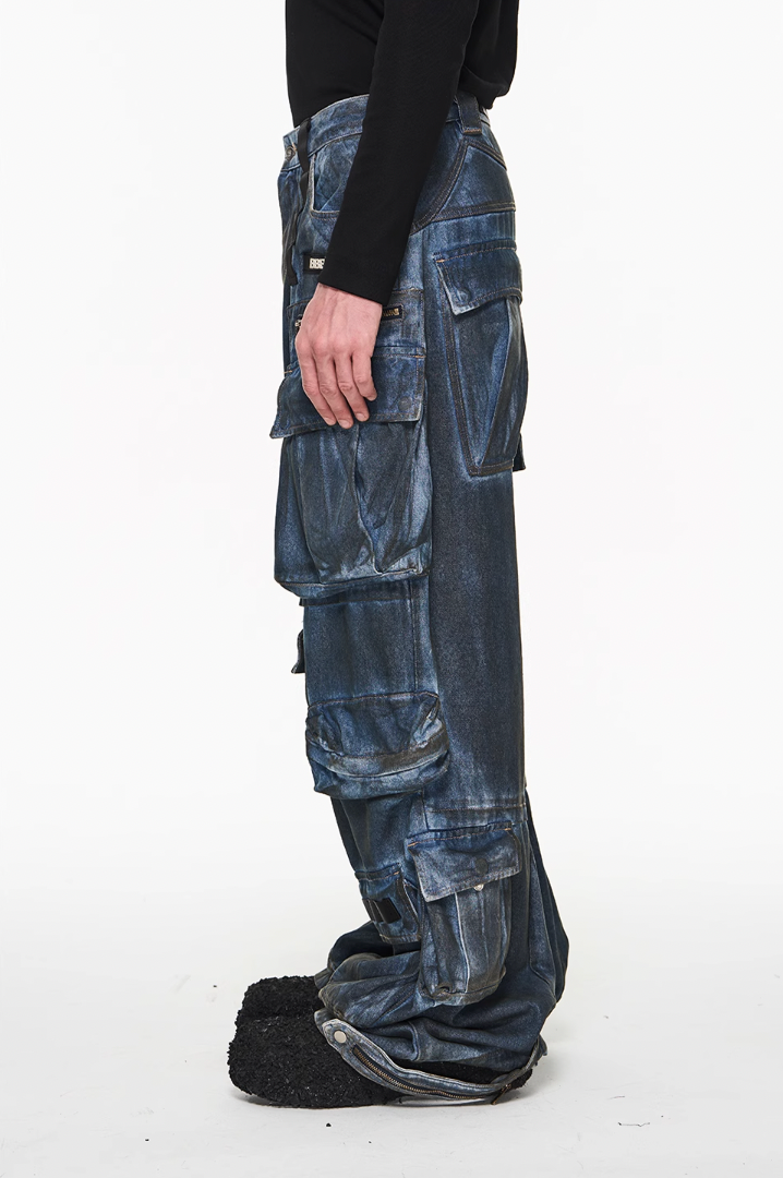 BLIND NO PLAN Multi Pocket Heavy Duty Washed Work Denim Jeans