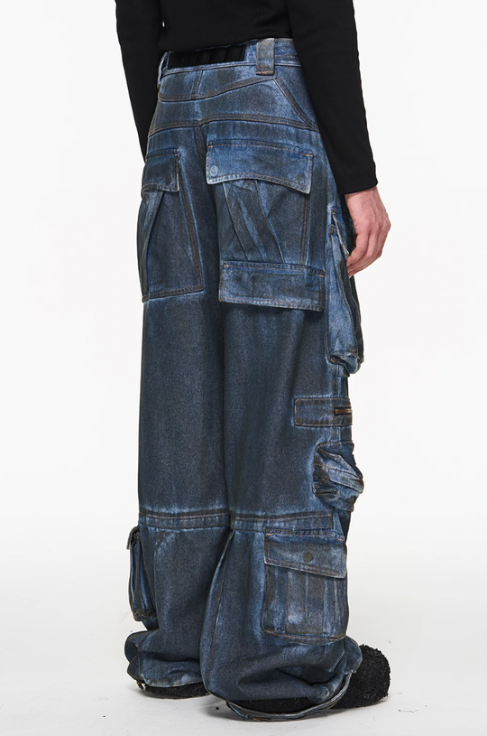 BLIND NO PLAN Multi Pocket Heavy Duty Washed Work Denim Jeans