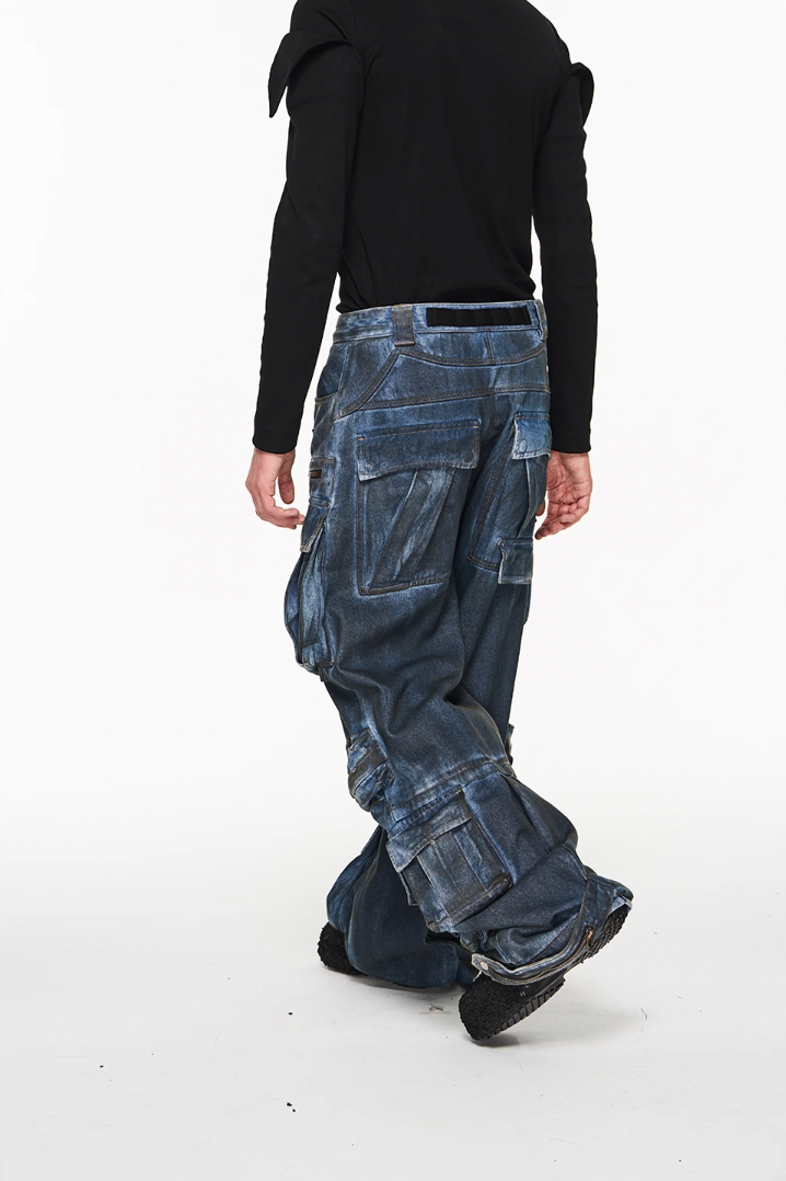 BLIND NO PLAN Multi Pocket Heavy Duty Washed Work Denim Jeans