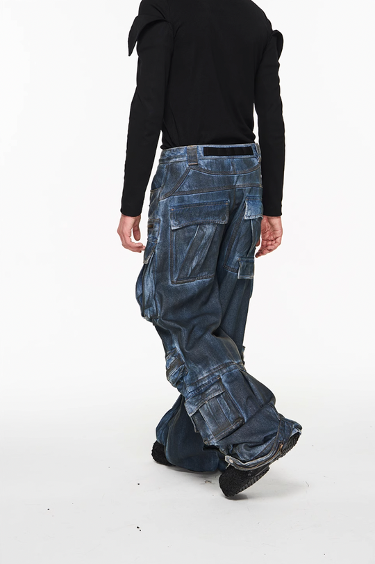 BLIND NO PLAN Multi Pocket Heavy Duty Washed Work Denim Jeans