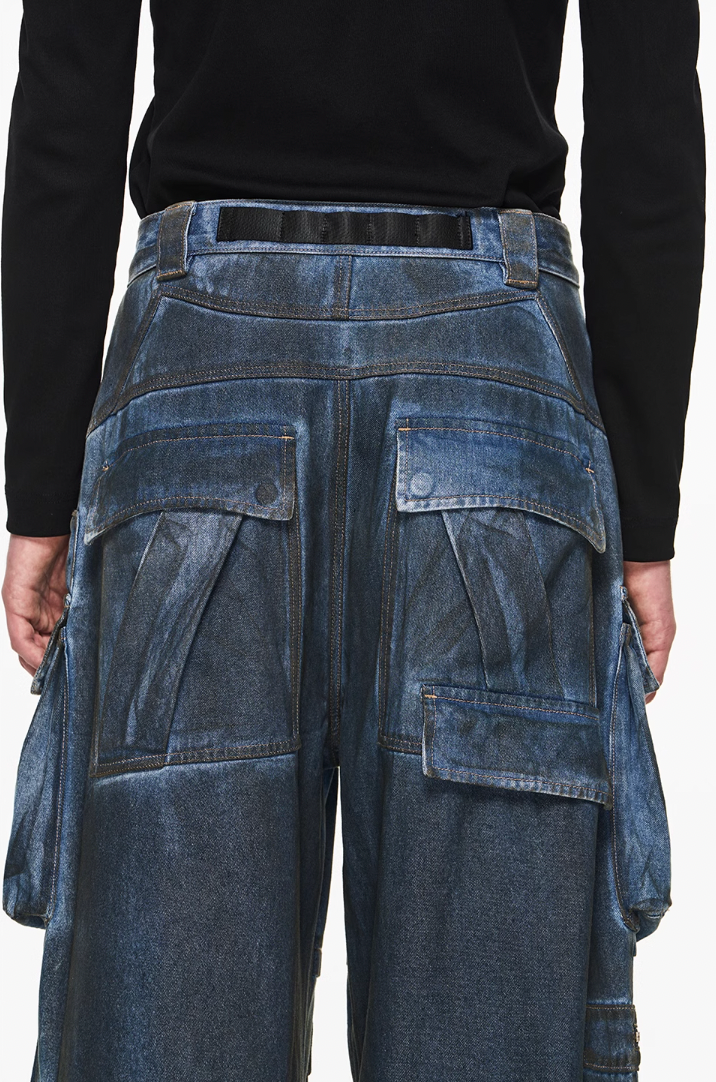 BLIND NO PLAN Multi Pocket Heavy Duty Washed Work Denim Jeans