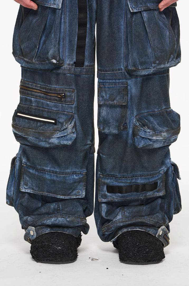 BLIND NO PLAN Multi Pocket Heavy Duty Washed Work Denim Jeans