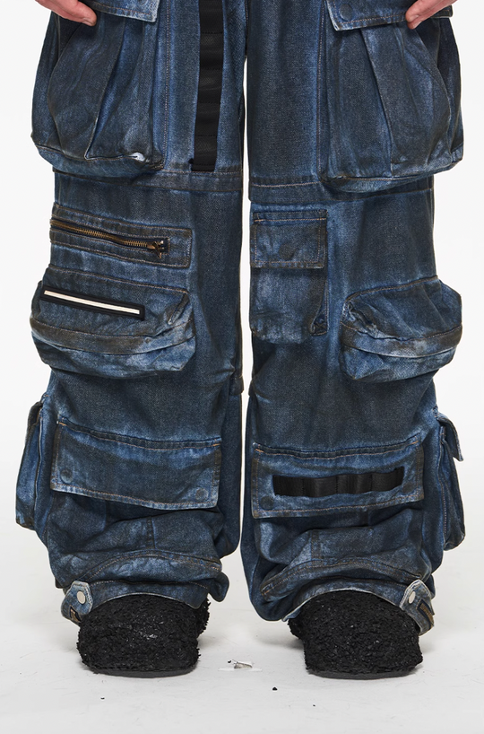 BLIND NO PLAN Multi Pocket Heavy Duty Washed Work Denim Jeans