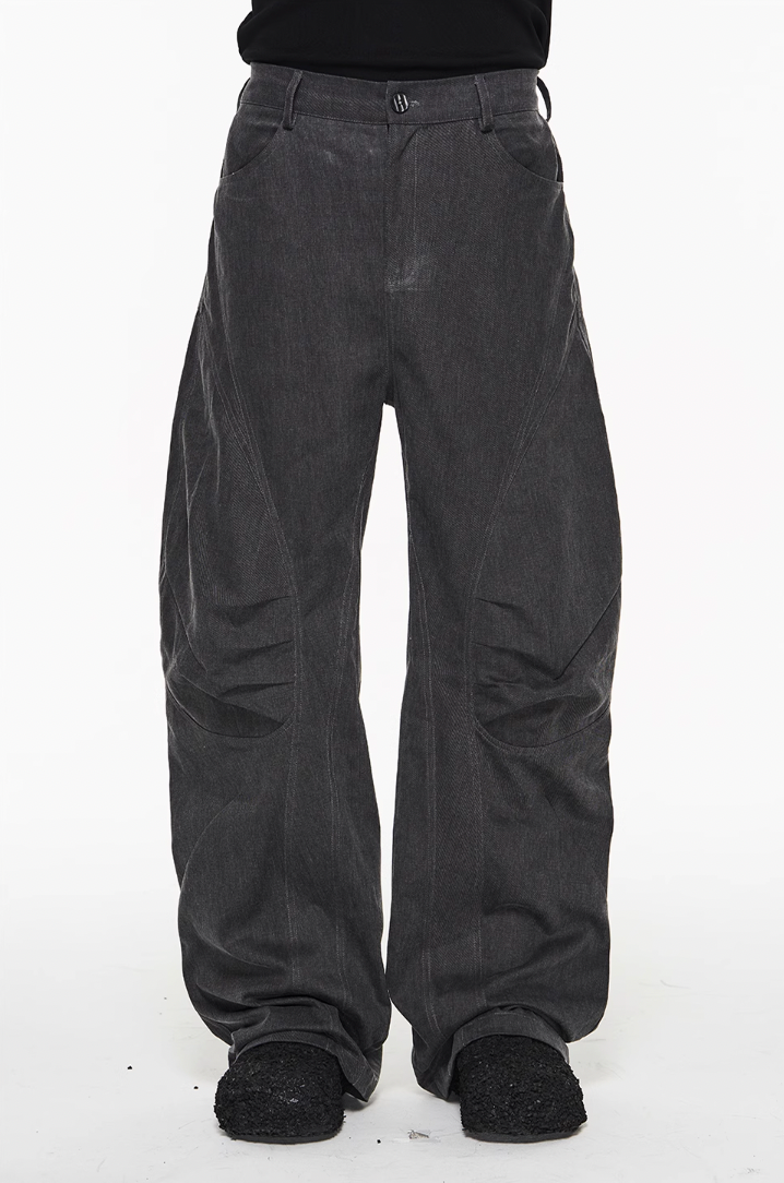 BLIND NO PLAN Shaped Pinch Pleat 3D Straight Leg Work Pants