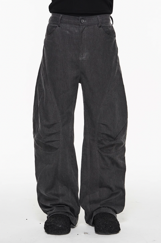 BLIND NO PLAN Shaped Pinch Pleat 3D Straight Leg Work Pants