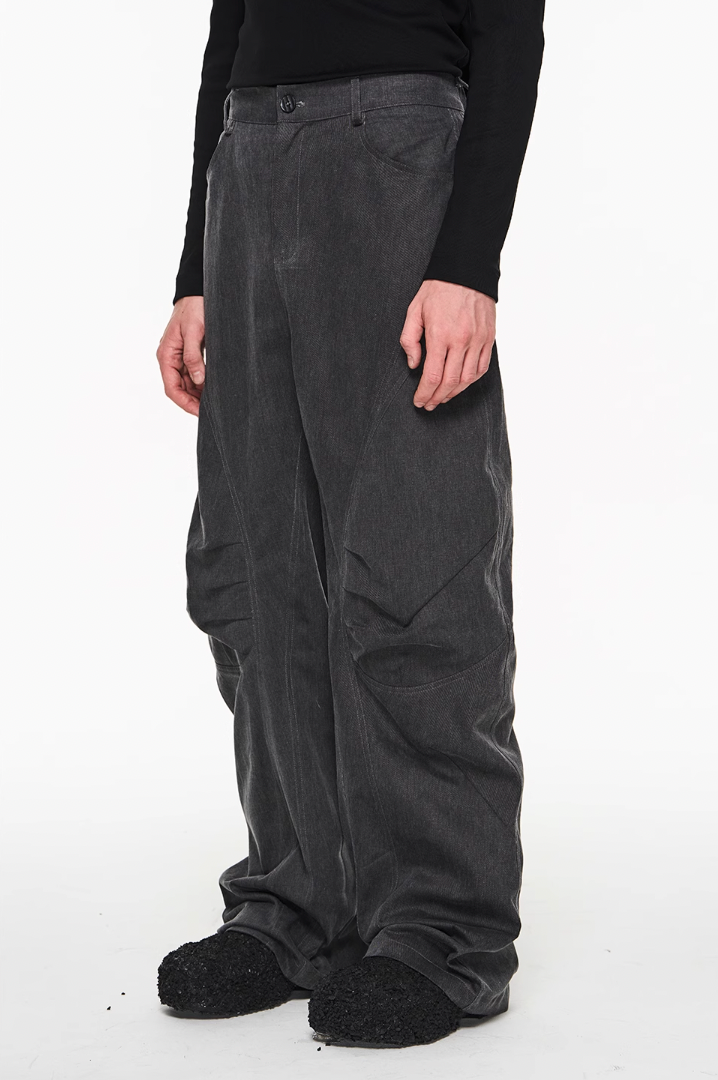 BLIND NO PLAN Shaped Pinch Pleat 3D Straight Leg Work Pants