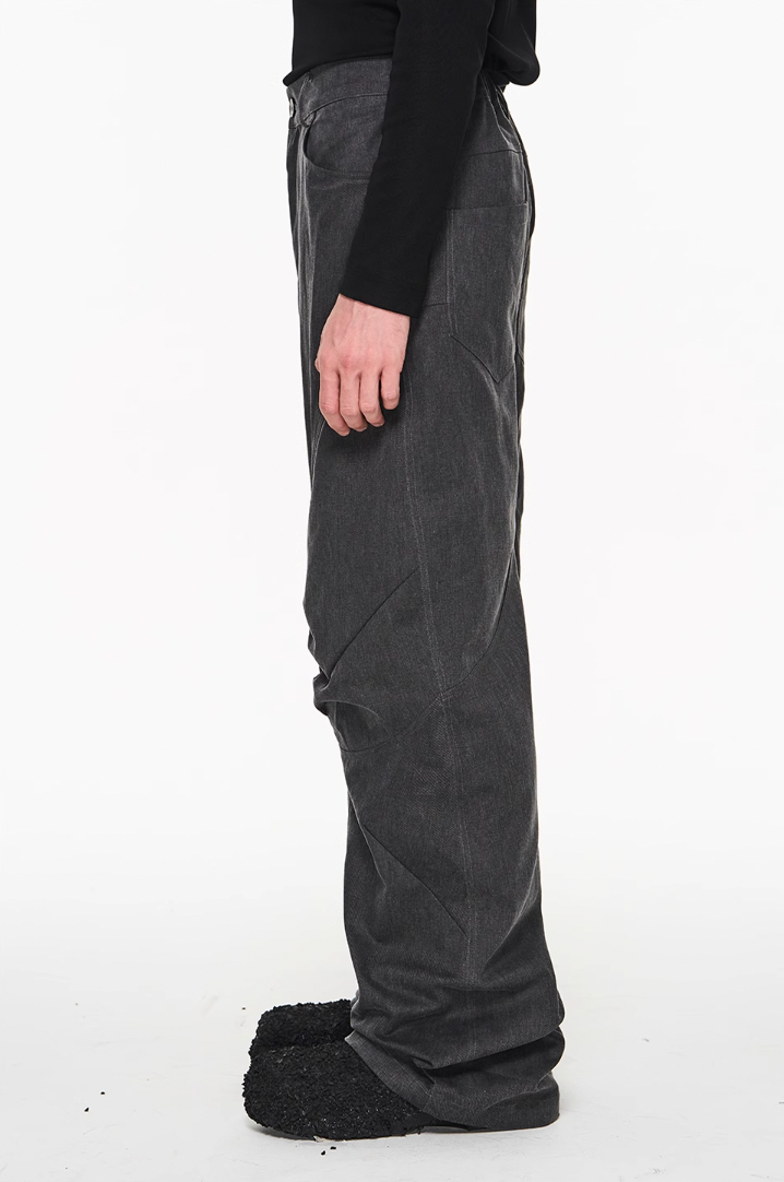 BLIND NO PLAN Shaped Pinch Pleat 3D Straight Leg Work Pants
