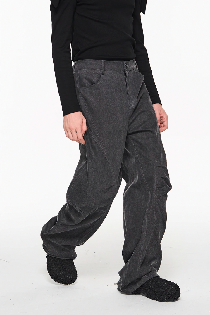 BLIND NO PLAN Shaped Pinch Pleat 3D Straight Leg Work Pants