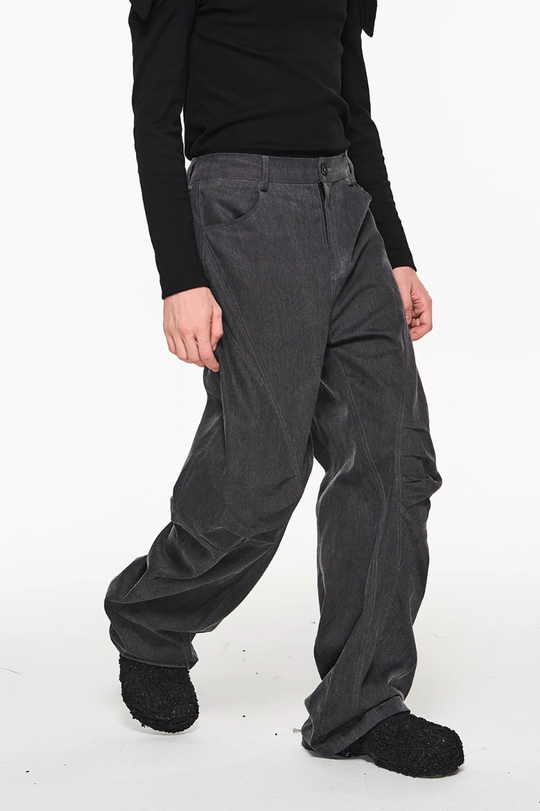 BLIND NO PLAN Shaped Pinch Pleat 3D Straight Leg Work Pants