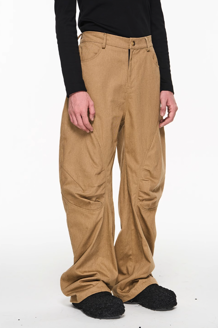 BLIND NO PLAN Shaped Pinch Pleat 3D Straight Leg Work Pants