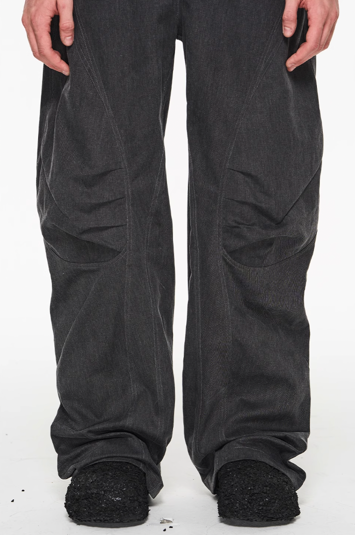 BLIND NO PLAN Shaped Pinch Pleat 3D Straight Leg Work Pants