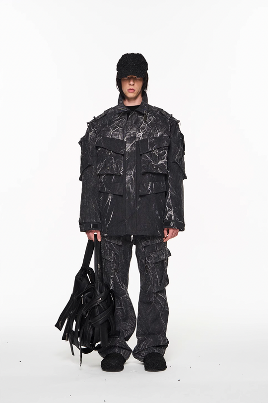 BLIND NO PLAN Psychedelic Washed Pockets Heavy Metal Pieces Workwear Pants