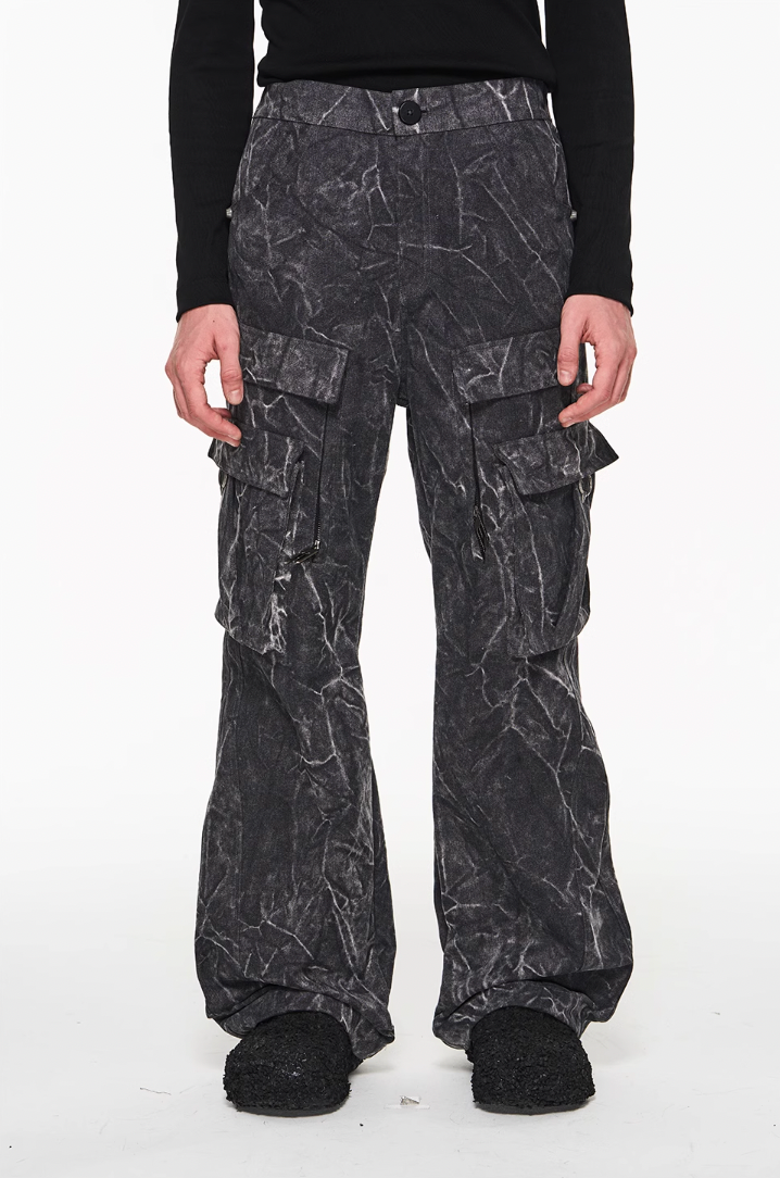 BLIND NO PLAN Psychedelic Washed Pockets Heavy Metal Pieces Workwear Pants