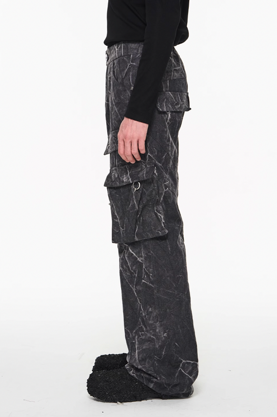 BLIND NO PLAN Psychedelic Washed Pockets Heavy Metal Pieces Workwear Pants