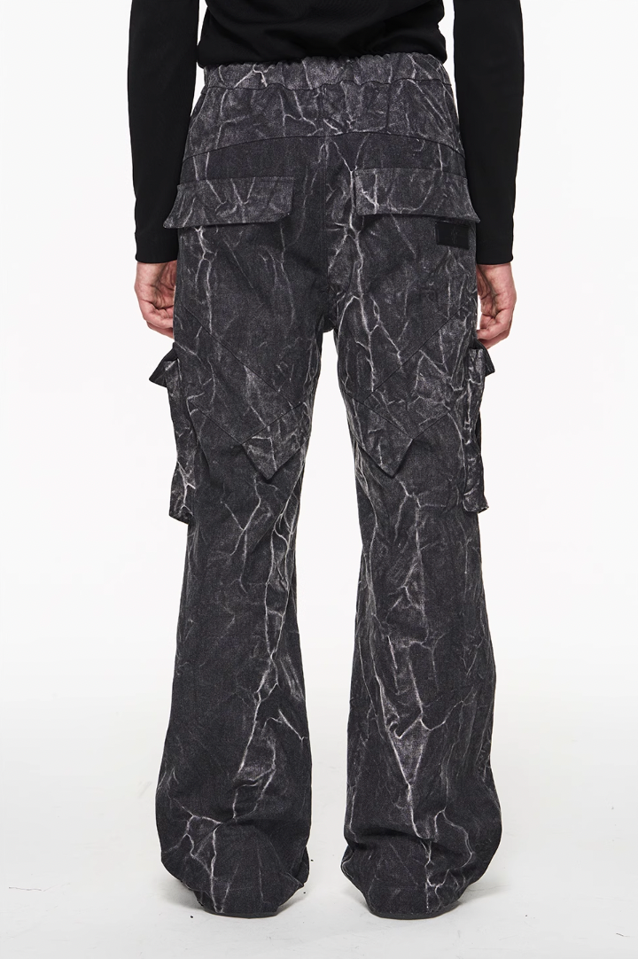 BLIND NO PLAN Psychedelic Washed Pockets Heavy Metal Pieces Workwear Pants