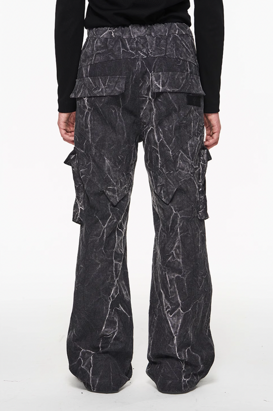 BLIND NO PLAN Psychedelic Washed Pockets Heavy Metal Pieces Workwear Pants