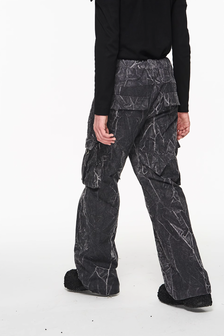 BLIND NO PLAN Psychedelic Washed Pockets Heavy Metal Pieces Workwear Pants